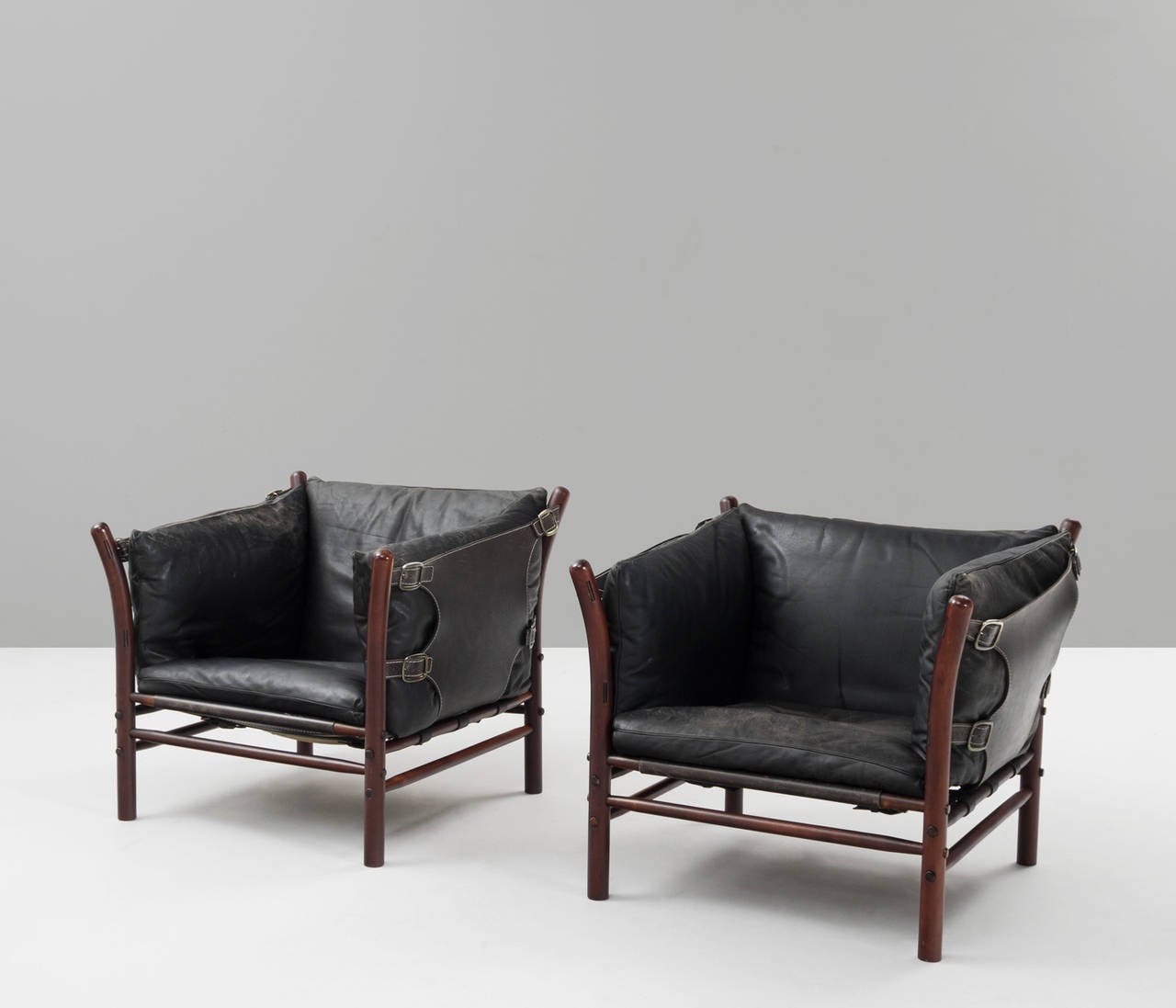 Swedish Arne Norell Pair of 'Ilona' Club Chairs in Black Leather