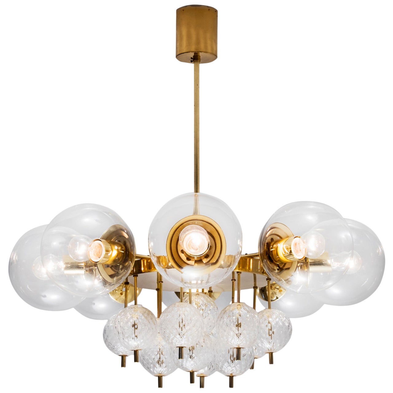 Large Chandeliers with Brass and Glass Bulbs