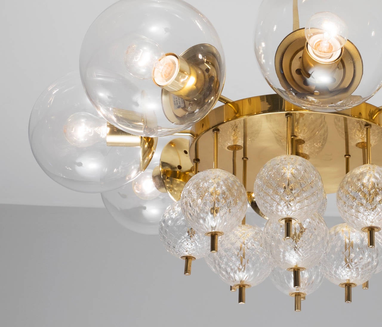 Czech Large Chandeliers with Brass and Glass Bulbs