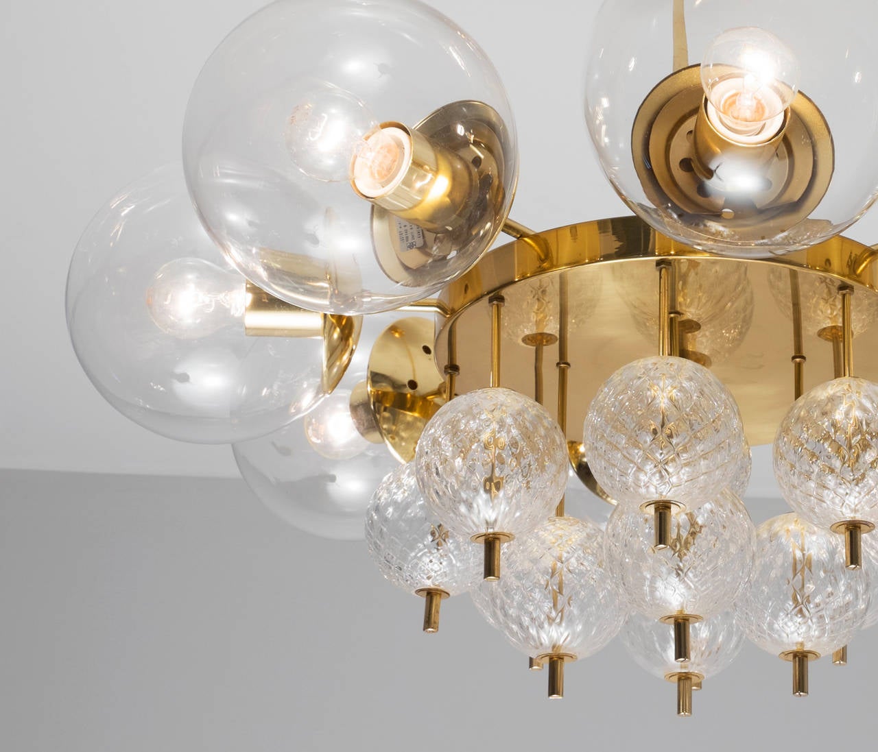 Set of 2 Large Chandeliers with Brass and Glass Bulbs For Sale at 1stdibs