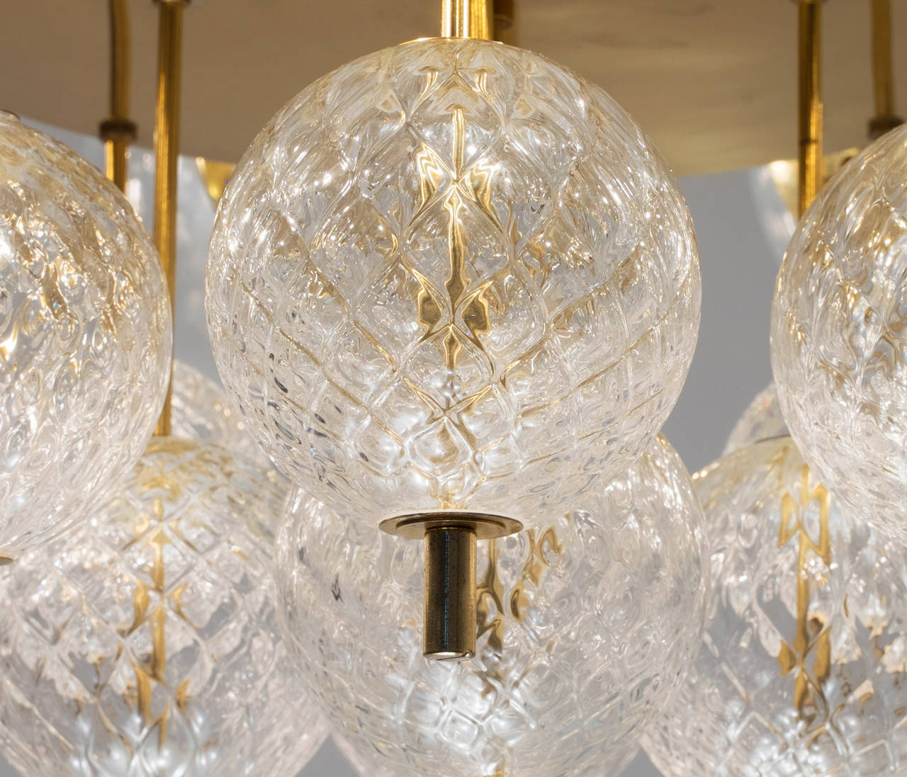 Large Chandeliers with Brass and Glass Bulbs In Excellent Condition In Waalwijk, NL