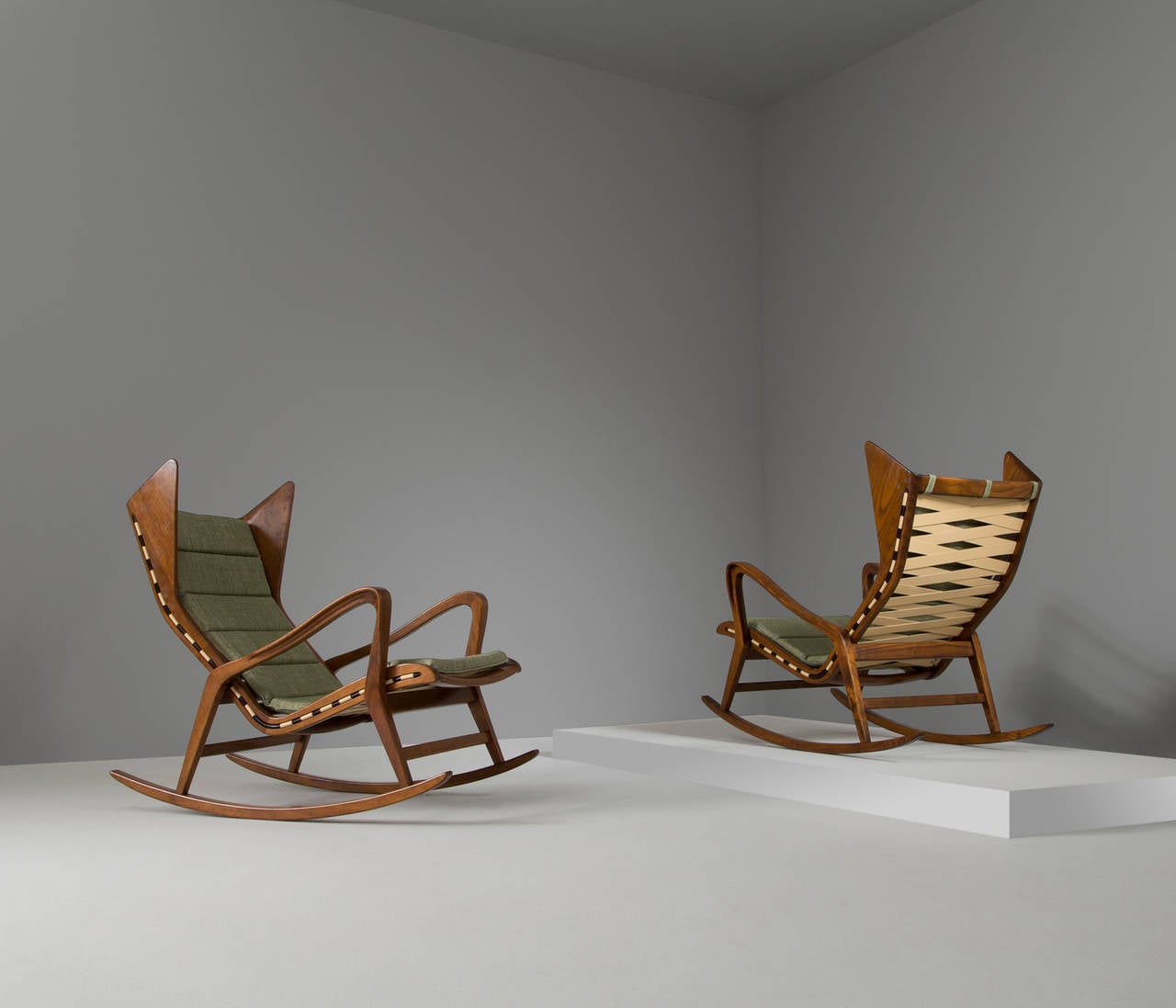 Upholstery Set of Two Italian Rocking Chairs for Cassina
