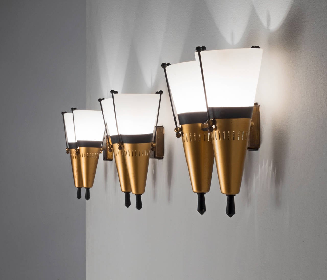 Mid-Century Modern Set of Three Duo Sconces in the Style of Stilnovo