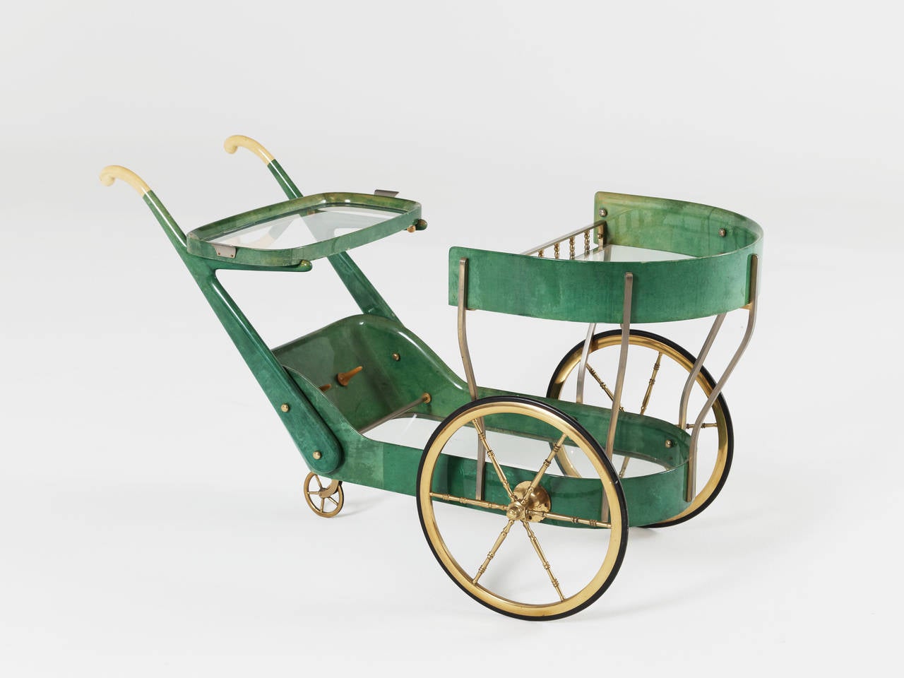 Italian Aldo Tura Green Lacquered Trolley
