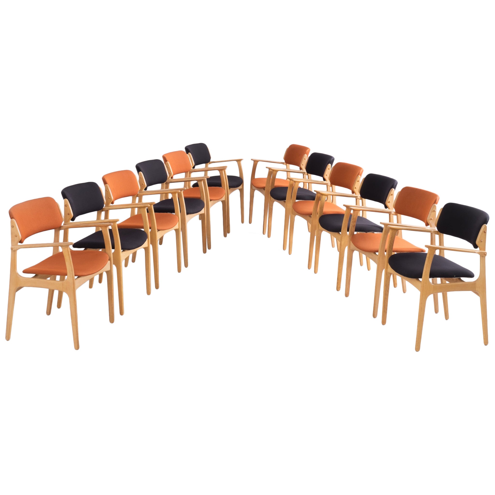 Large Set of 12 Dining Chairs by Erik Buck, 1950s