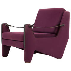 Rare Lounge Chair in Purple Upholstery