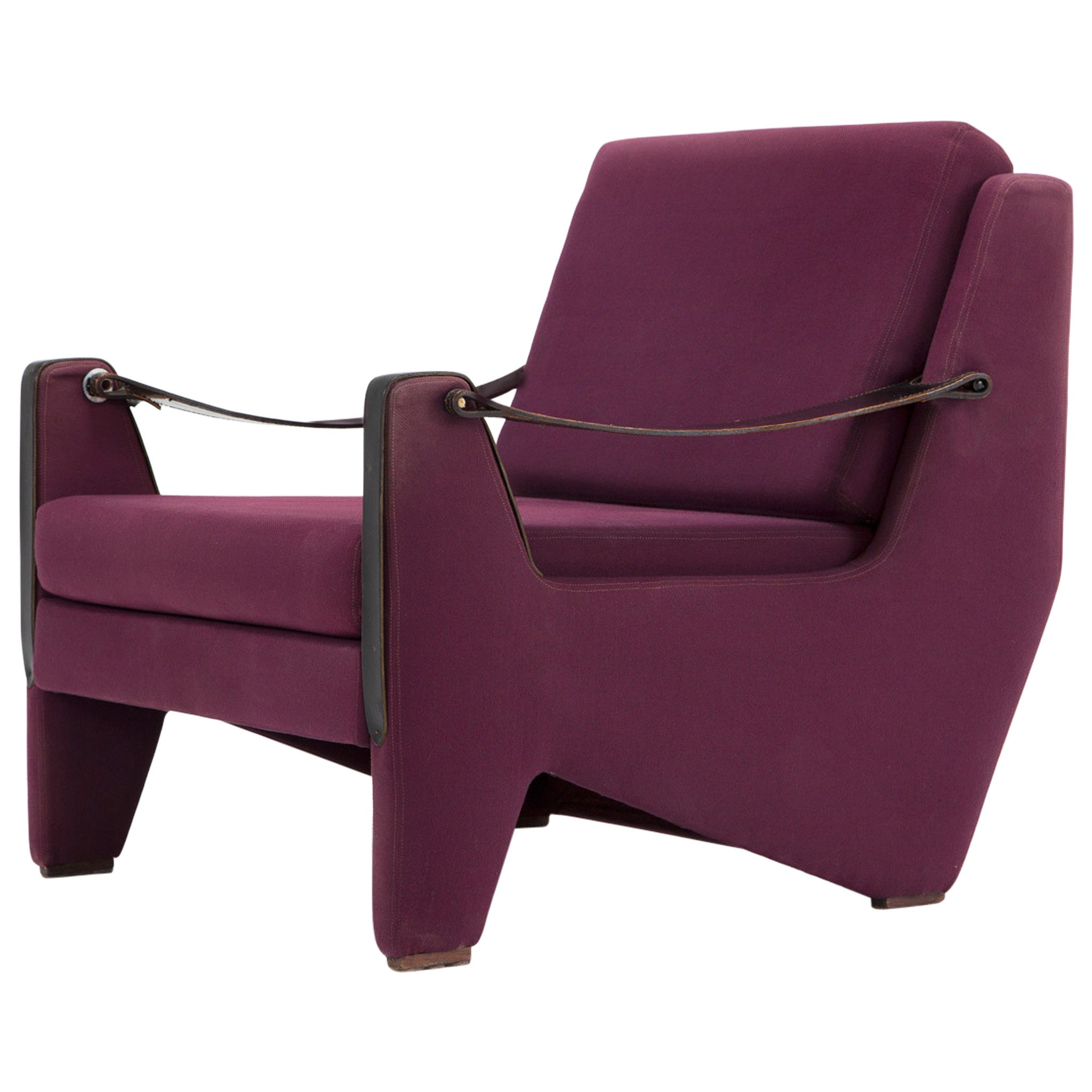 Rare Lounge Chair in Purple Upholstery