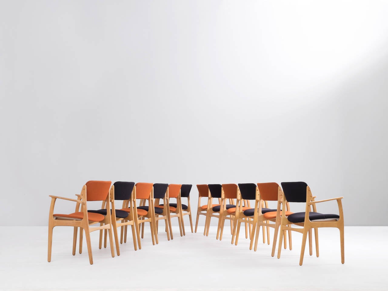 Scandinavian Modern Large Set of 12 Dining Chairs by Erik Buck, 1950s