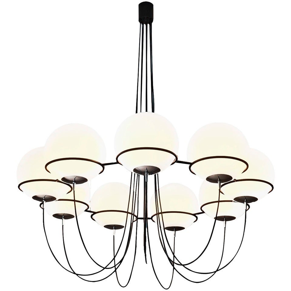 Large Chandelier with Nine Glass Spheres
