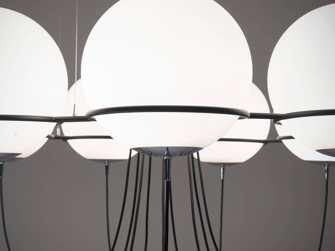 Large Chandelier with Nine Glass Spheres In Excellent Condition In Waalwijk, NL