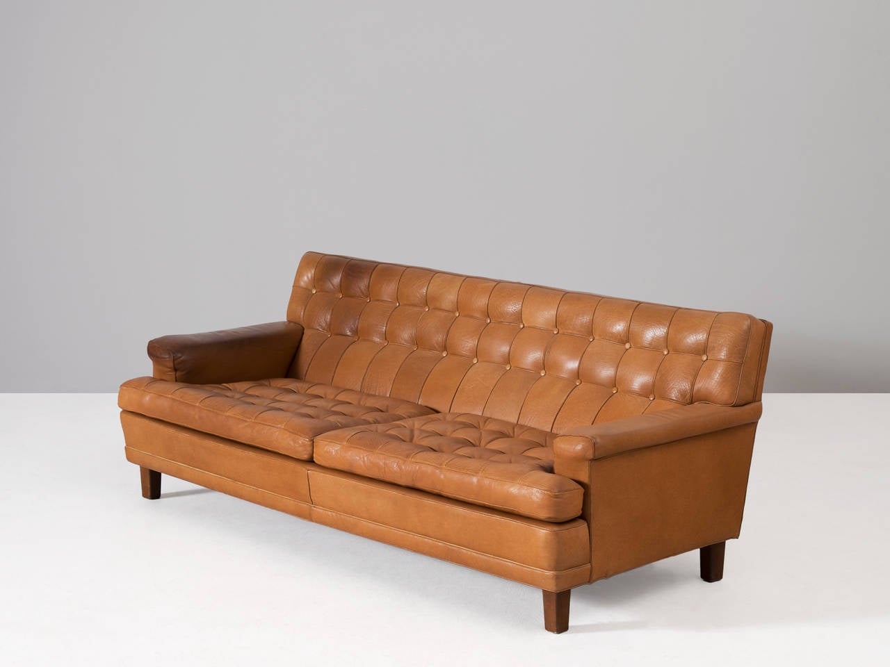 Scandinavian Modern Arne Norell Sofa in Cognac Leather