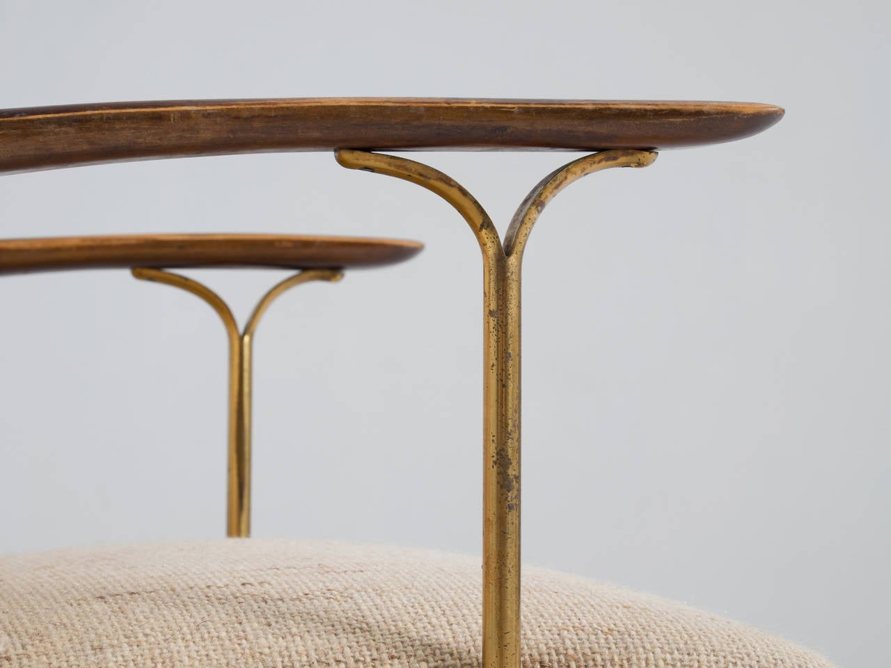 Set of Six Dining Chairs with Wooden Armrests and Brass Details In Excellent Condition In Waalwijk, NL