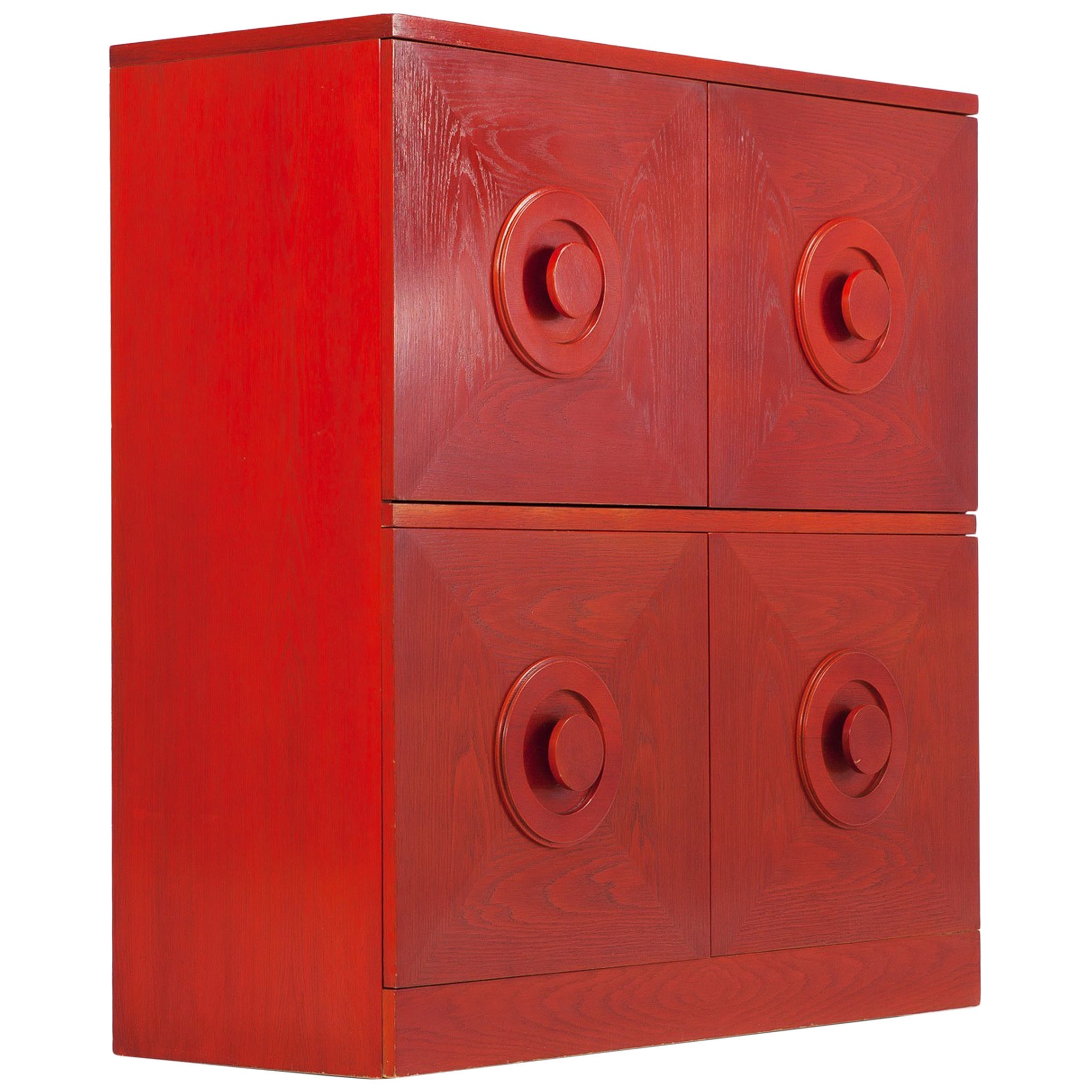 Red Stained Brutalist Cabinet