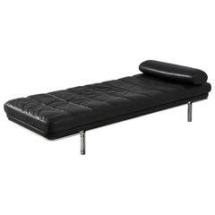 Horst Bruning Daybed in Original Black Leather and Chrome