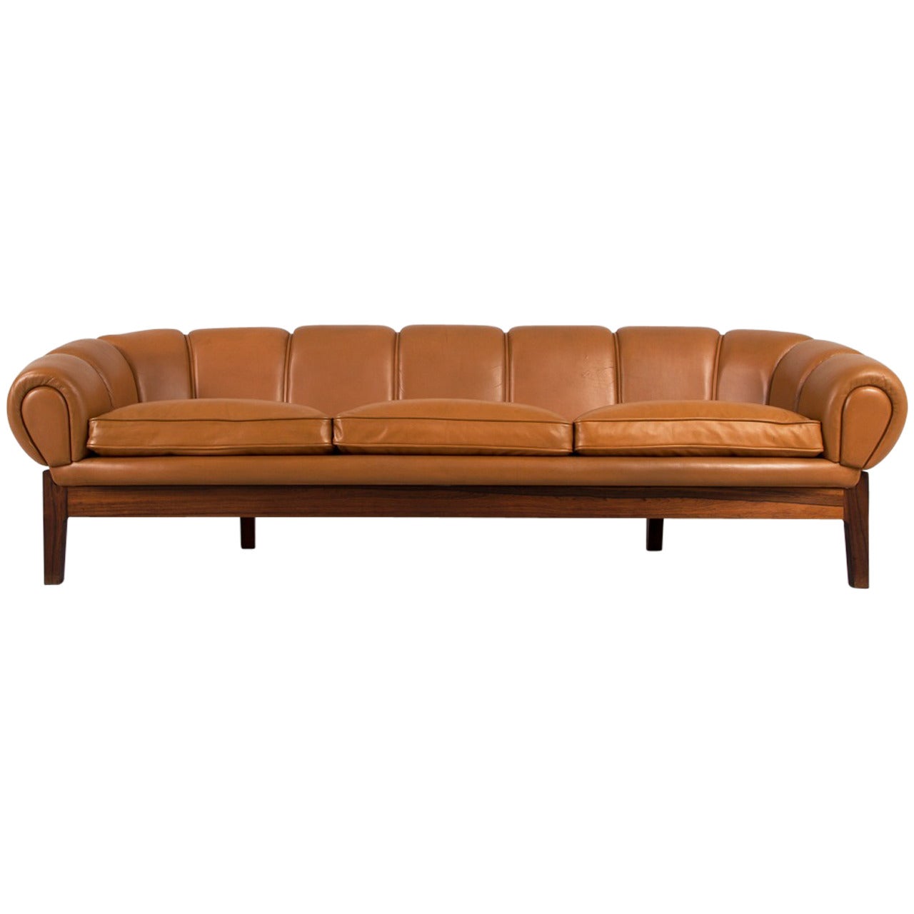 Attributed to Illum Wikkelsø Three-Seat Sofa in Original Leather