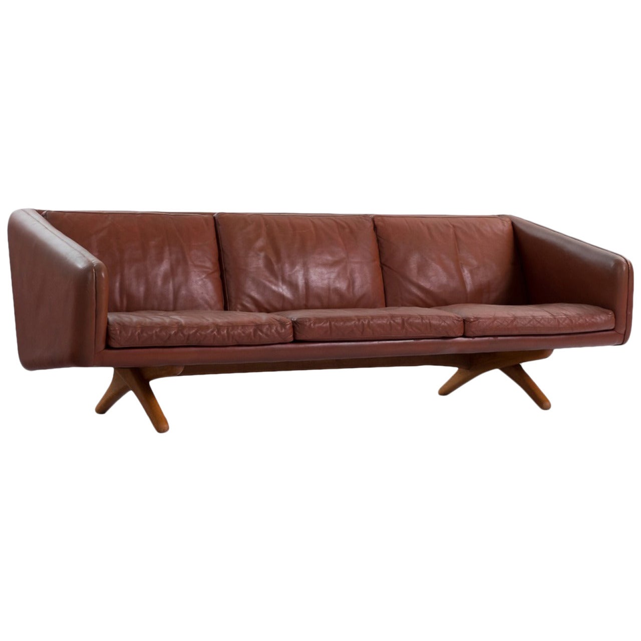 Cross Leg Sofa by Illum Wikkelsø in Original Leather