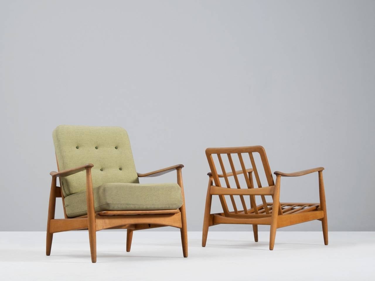 Scandinavian Modern Arne Vodder Set of Two Adjustable Lounge Chairs in Oak