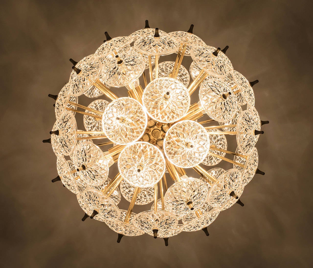 Mid-Century Modern Sputnik Chandelier in Glass and Brass, Belgium, 1970s