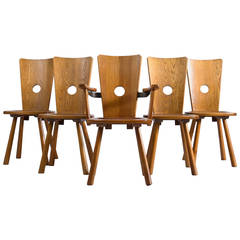 Set of Five Solid Oak Dining Chairs