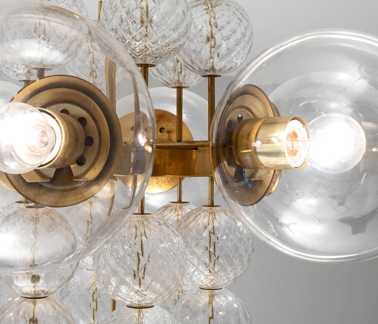 Czech Large Chandelier with Brass and Glass Bulbs