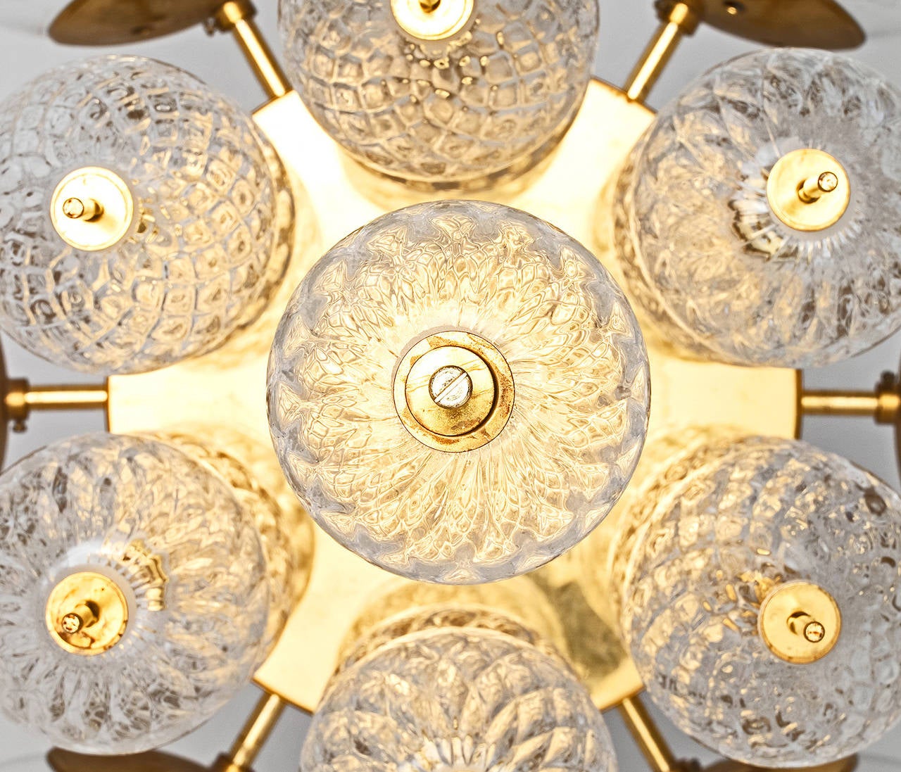 Mid-20th Century Large Chandelier with Brass and Glass Bulbs