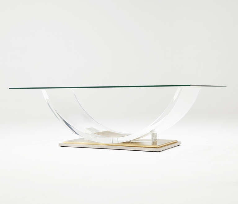 Hollywood Regency Lucite and Brass Coffee Table