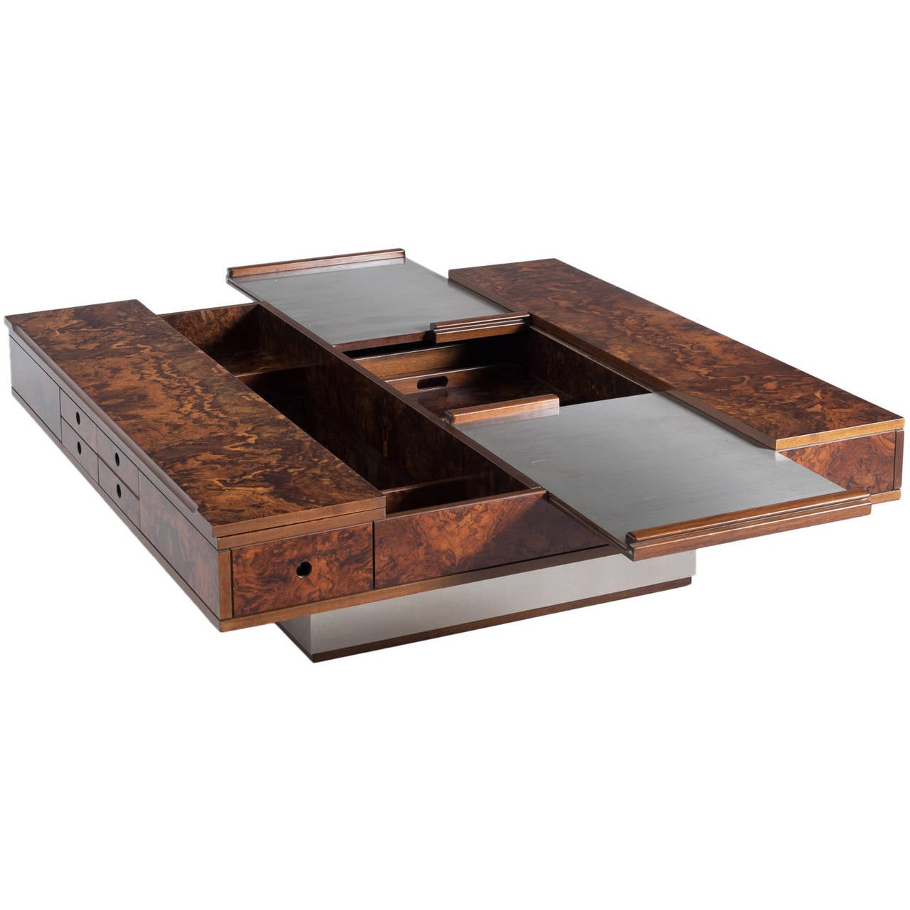 Coffee Table in Burlwood with Integrated Dry Bar at 1stDibs