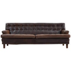 Arne Norell Three-Seat Sofa in Dark Brown Leather