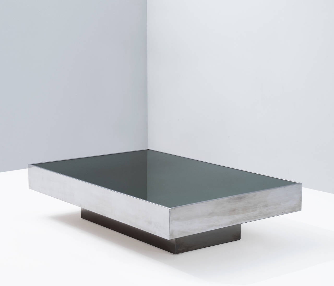 Chrome Coffee Table Green Glass Top For Sale at 1stDibs