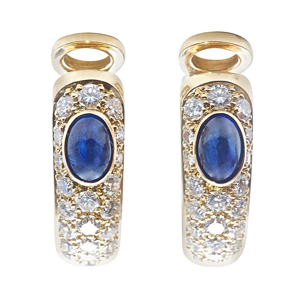 Cartier Paris Sapphire Diamond Gold Earrings at 1stDibs