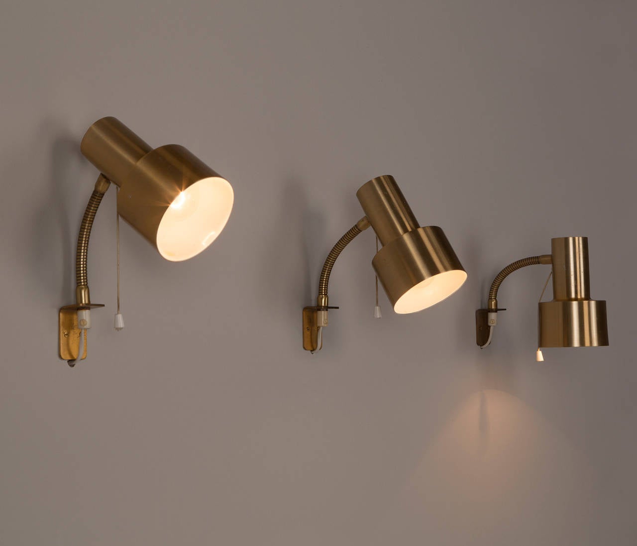 Swedish Large set of adjustable brass wall lights
