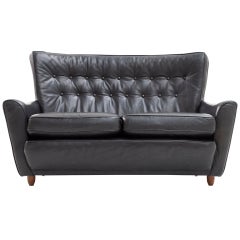 Danish Fifties Black Leather Sofa