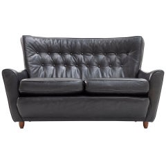 Danish Fifties Black Leather Sofa 1