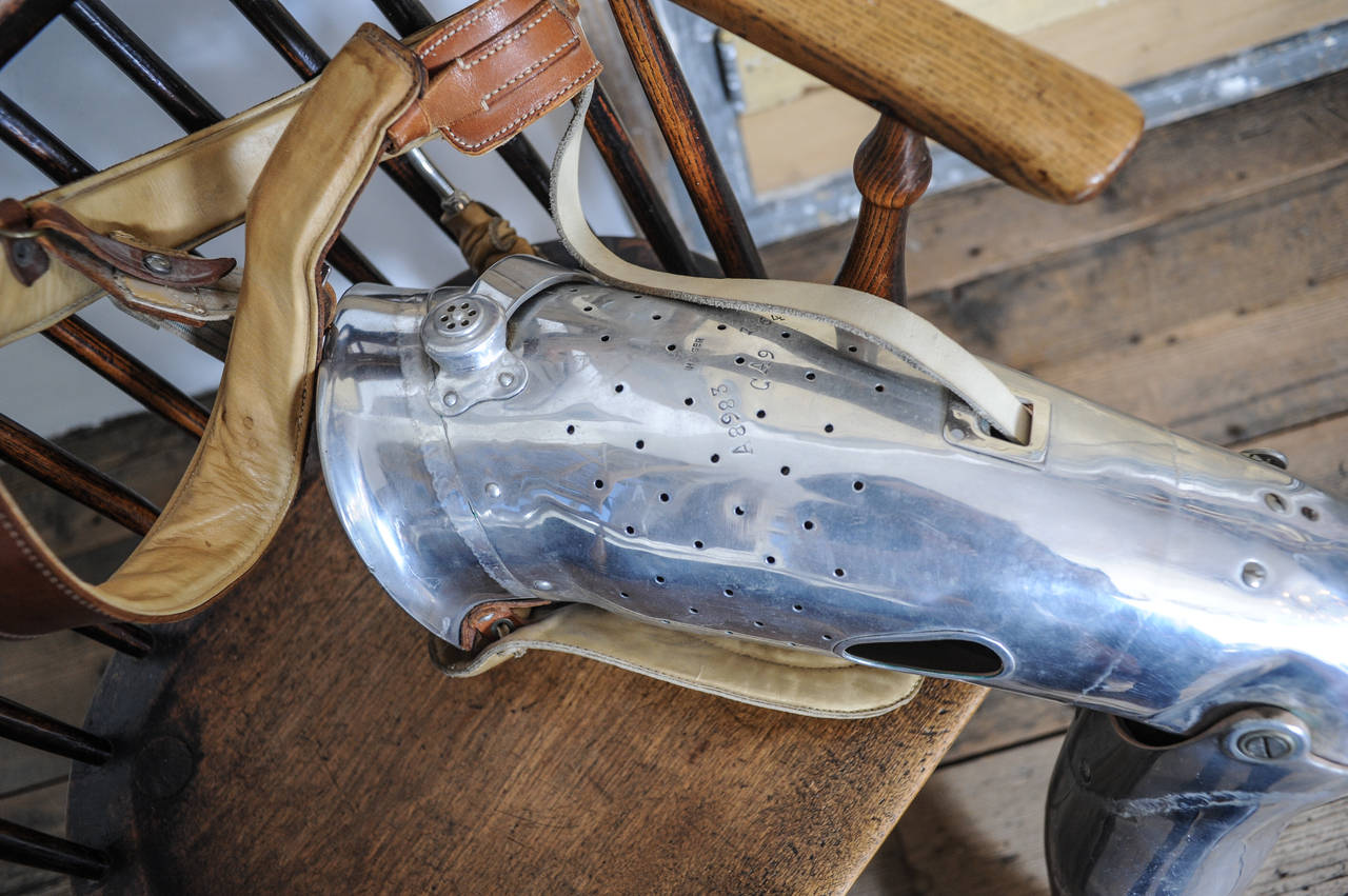 American 1920s Handmade Aluminium Prosthetic Leg with Leather Foot by Hanger Inc.