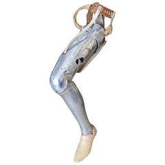1920s Handmade Aluminium Prosthetic Leg with Leather Foot by Hanger Inc.