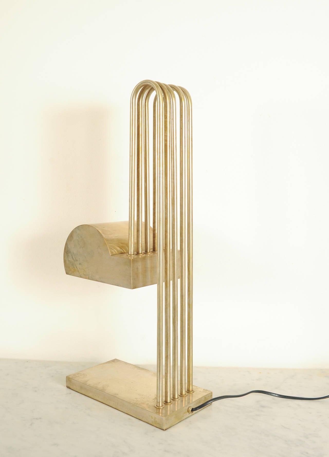 A very rare Bauhaus brass table lamp, stamped 'Marcel Breuer/Exposition/Paris 1925' (on the base). This commemorative lamp was sold at the Exposition internationale des arts decoratifs et industriels modernes.