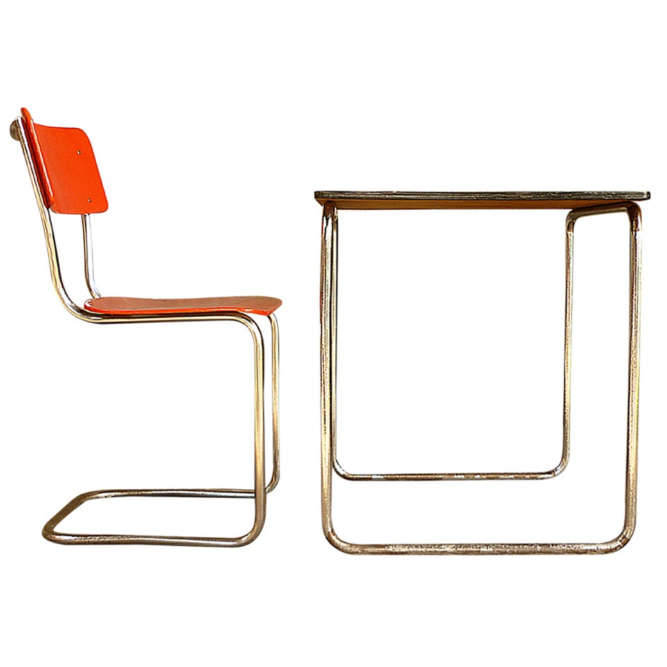 Tubular Bauhaus Working Chair and Table For Sale