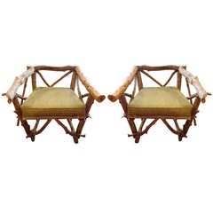 Pair of Vintage Adirondack Twig and Timber Chairs