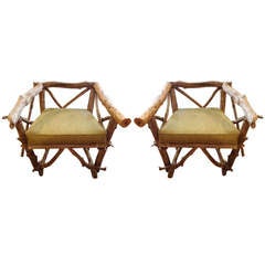 Pair of Vintage Adirondack Twig and Timber Chairs