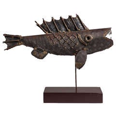 Brutalist Metal Fish Table Sculpture 1970s 10