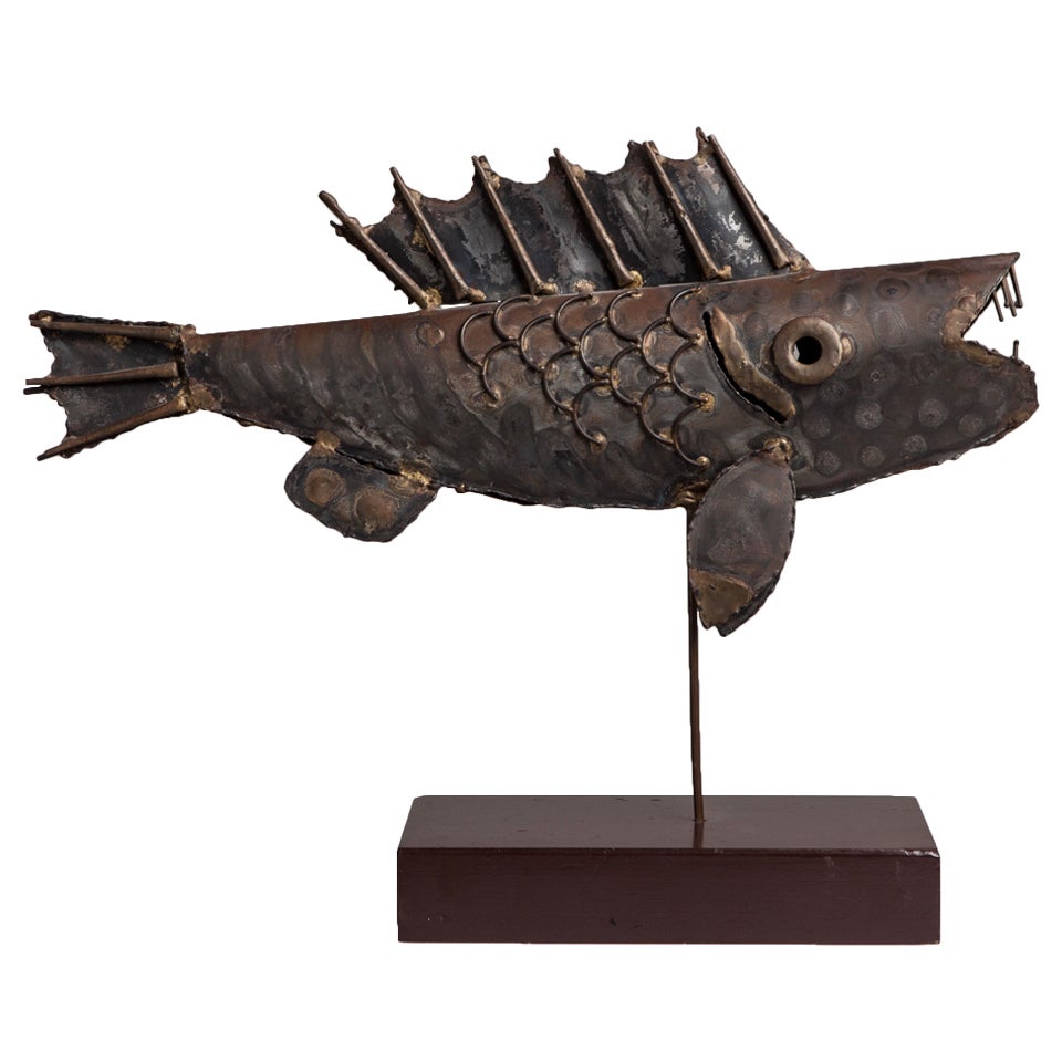 Brutalist Metal Fish Table Sculpture 1970s For Sale