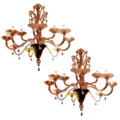 Pair Of Chandeliers With Twelve Arms In Clear Amethyst Blown Glass By Venini 4