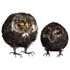 A Small Spiked Metal Owl Sculpture 1970s
