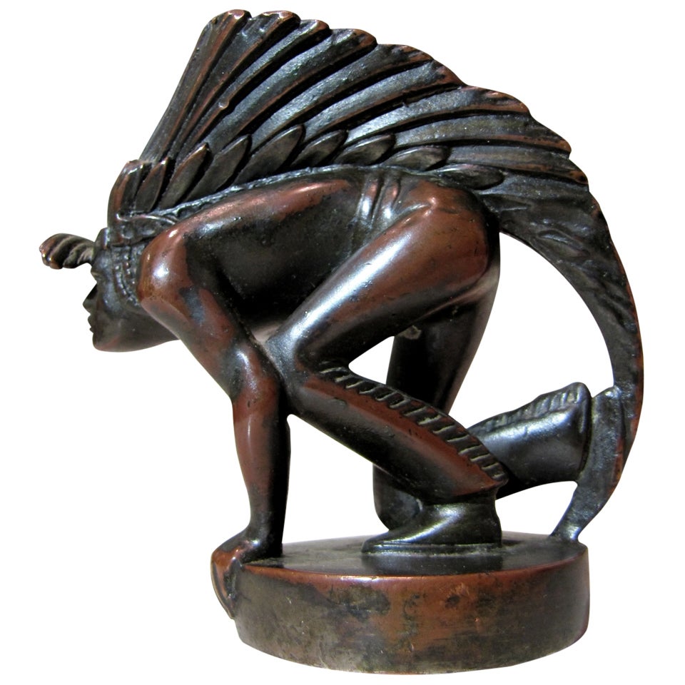 Car Radiator Mascot In Bronze "Sioux Scanning the Horizon"