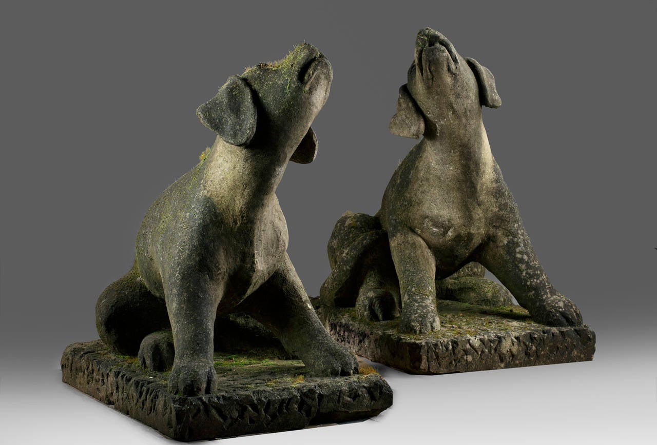 Pair of Carved Limestone Models of Howling Dogs at 1stDibs