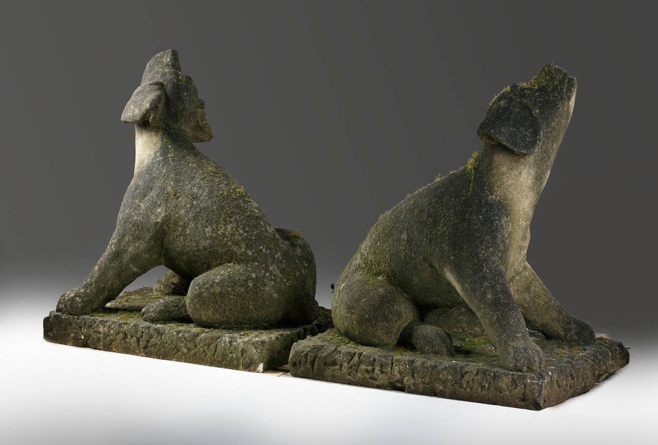 Pair of Carved Limestone Models of Howling Dogs at 1stDibs