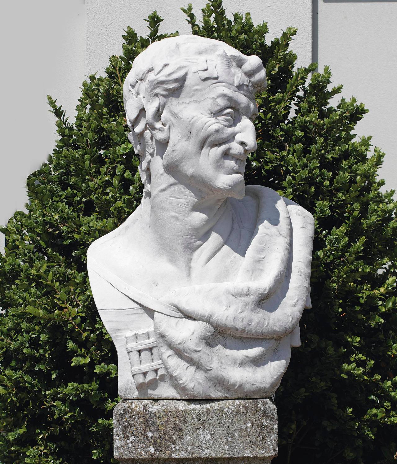 Italian Sculpted White Marble Bust of Pan