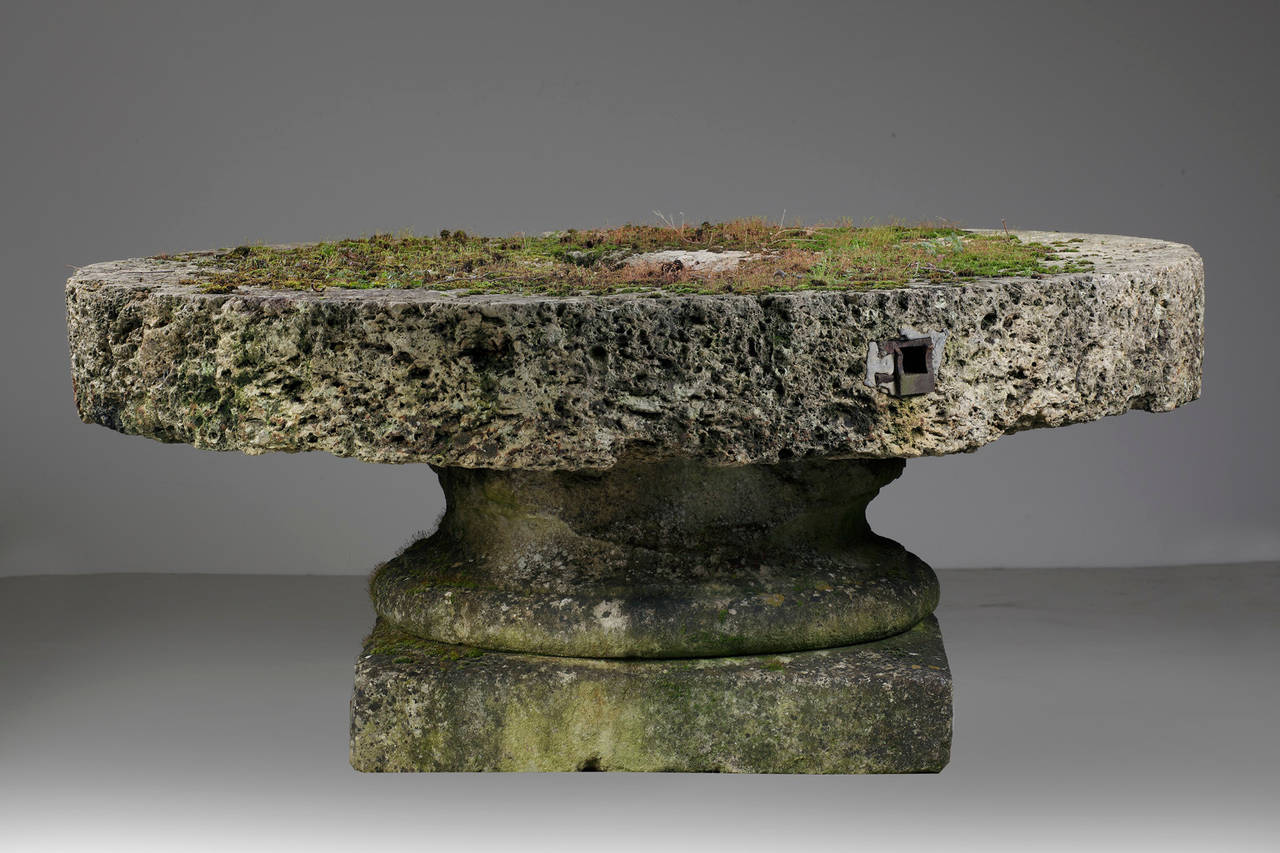 19th Century French Rough Hewn Circular Millstone as a Garden Table 2