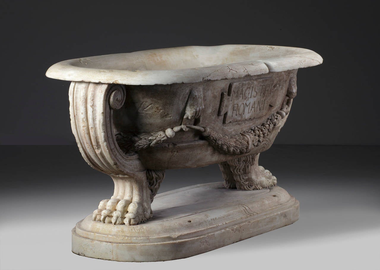 Classical Roman Sculpted Marble Planter in the Manner of a Roman Sarcophagus
