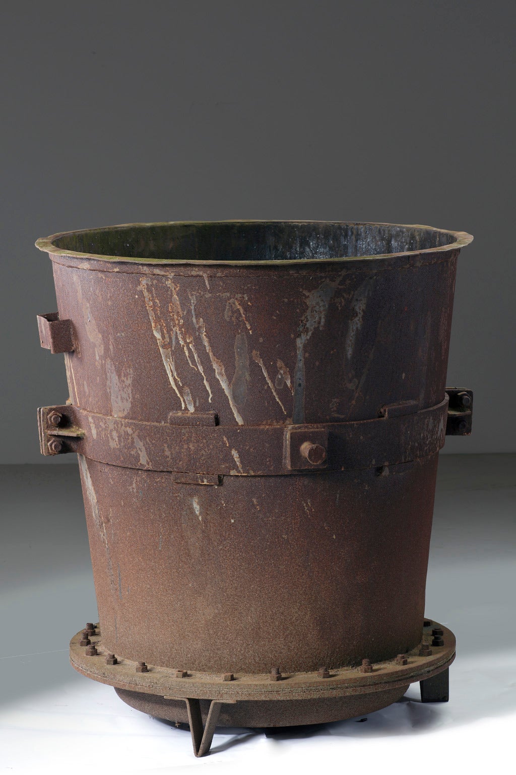 French Pair of Large Wrought and Sheet Iron Industrial Vats, Now Utilized as Planters